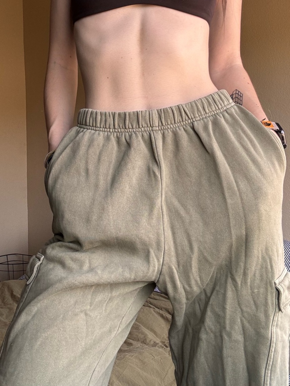 Olive green cargo utility joggers